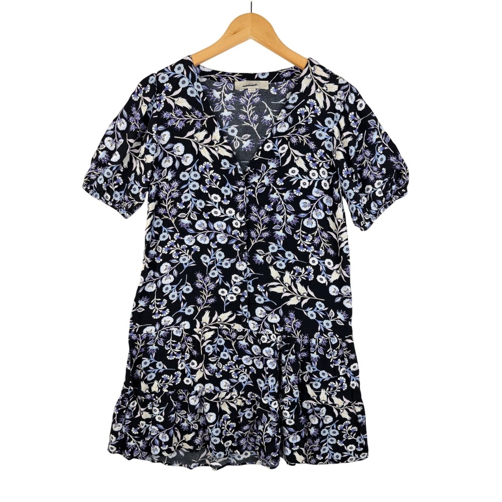 LOFT Women's 100% Rayon Black Blue Floral Dress Size XS